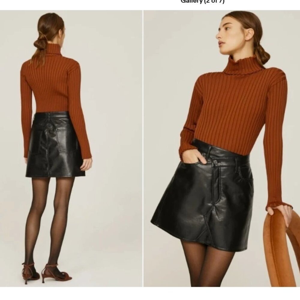 Agolde‎ Criss-Cross Recyled Leather Skirt Black